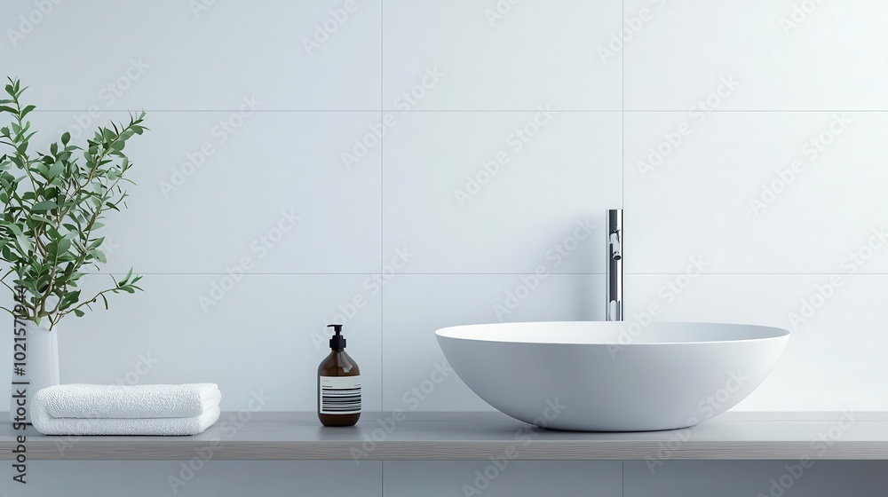 Minimalist bathroom with a sleek, floating sink and ample storage, clean white tiles, functional design, modern bathroom interior Minimalist bathroom with a sleek, floating sink and ample storage, clean white tiles, functional design, modern bathroom interior