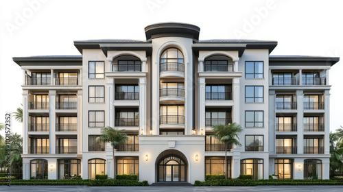 Front view of a luxury apartment exterior design isolated on a white background