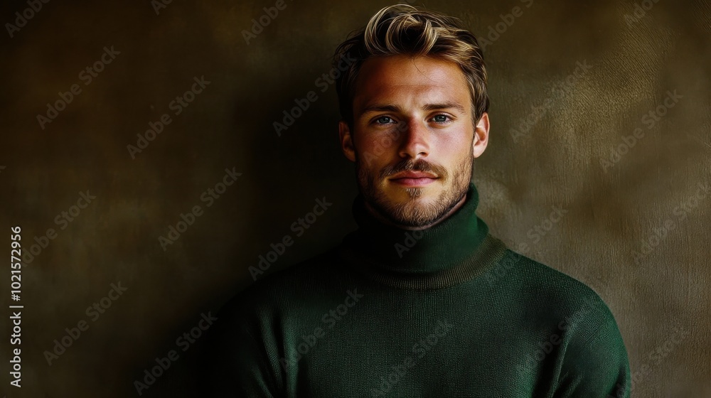 Portrait of a man in green turtleneck sweater for fashion and personal branding Portrait of a man in green turtleneck sweater for fashion and personal branding