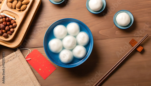 Photograph of yuanxiao (glutinous rice ball) to celebrate traditional festival atmosphere photo