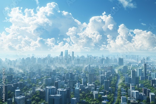 Aerial View of a Modern Cityscape on a Sunny Day