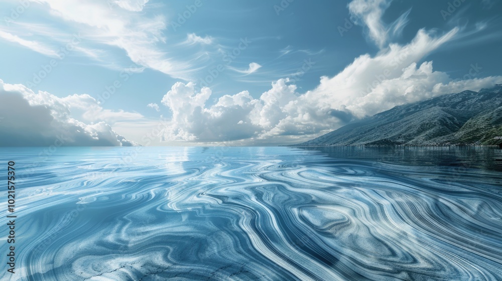 Fototapeta premium Rippling Blue Sands Beneath Dramatic Cloudy Sky at Horizon