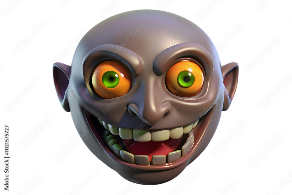 Creepy Cartoon Smile: A 3D rendered face with a wide, manic grin, bulging eyes, and a mischievous expression. Its cartoon style adds a touch of the uncanny to this unsettling image. Creepy Cartoon Smile: A 3D rendered face with a wide, manic grin, bulging eyes, and a mischievous expression. Its cartoon style adds a touch of the uncanny to this unsettling image.