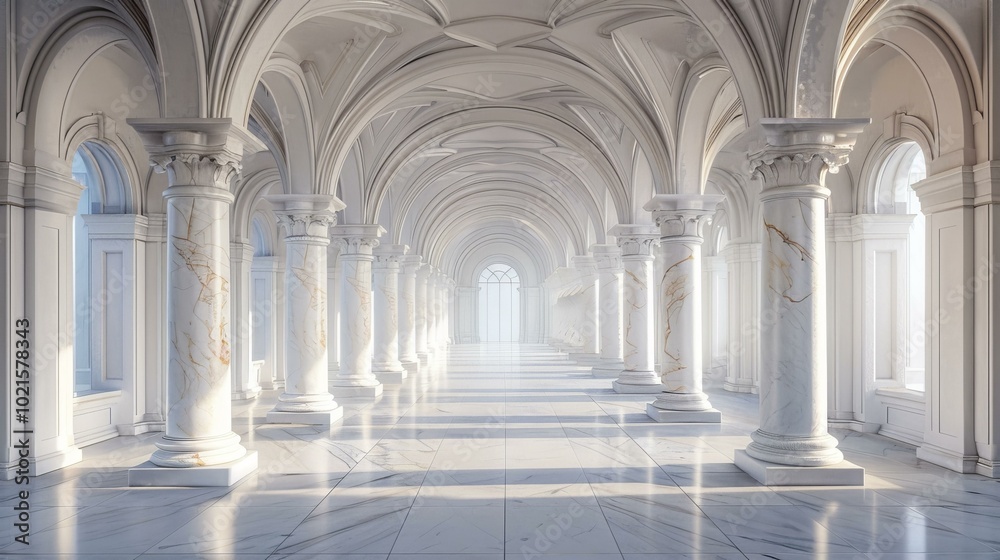 Fototapeta premium Elegant White Marble Colonnade Hallway