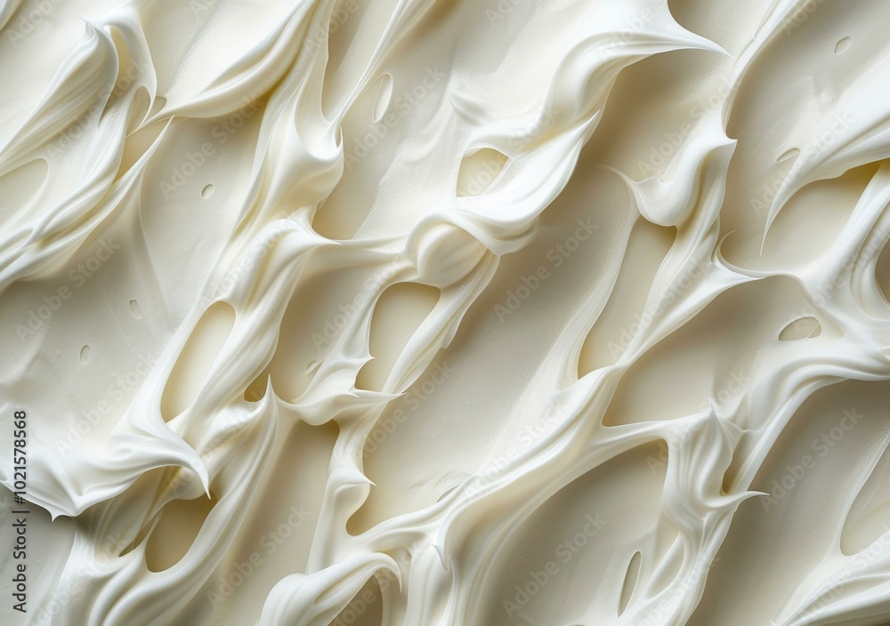 Close-up of white creamy thick substance with a smooth and silky texture Close-up of white creamy thick substance with a smooth and silky texture