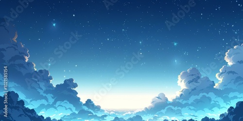 Fantasy Anime Landscape Cloudscape Night Sky Stars Horizon
