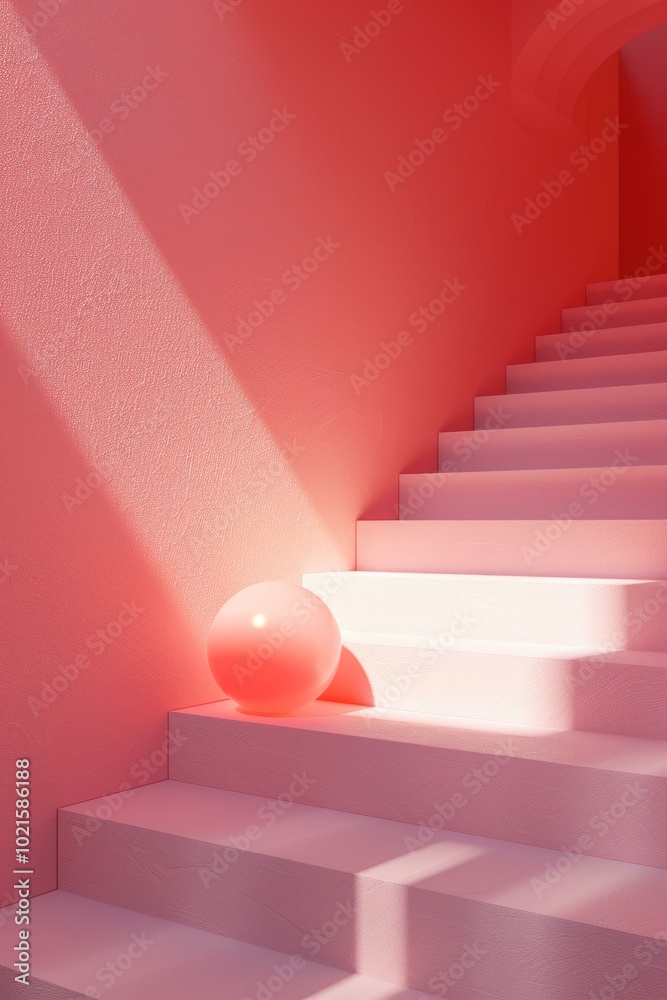 Obraz premium Pink Stairway with Abstract Sphere