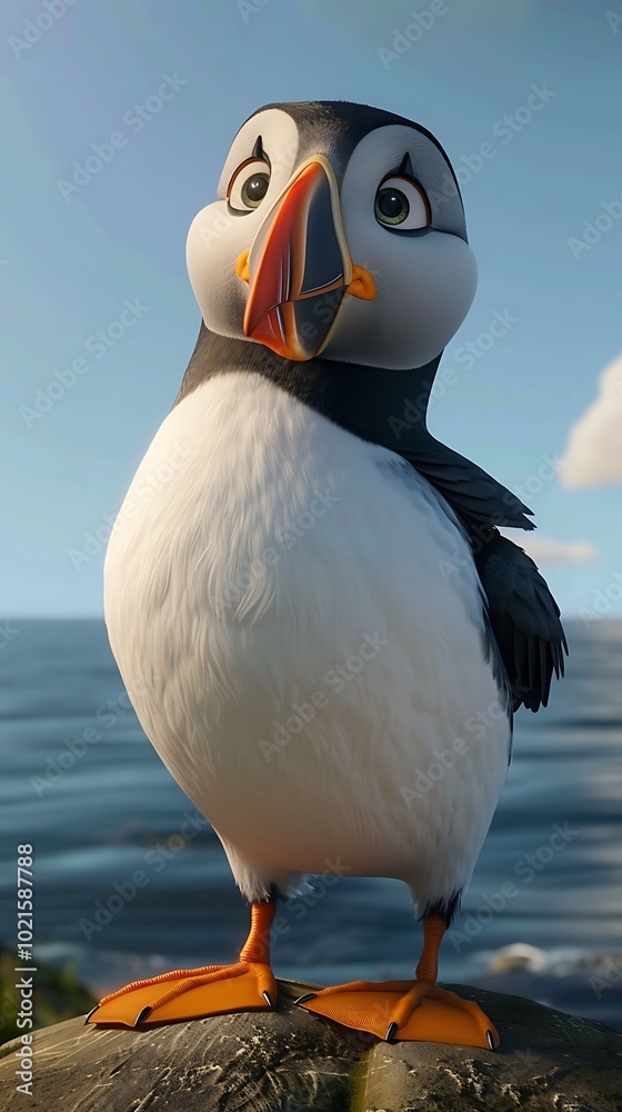 Fototapeta premium A Puffin of the Atlantic species on a hill ai generated art