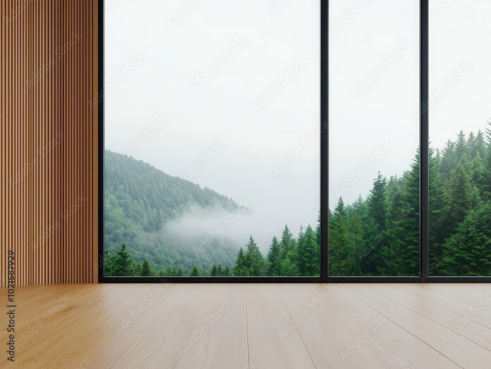A modern, eco-friendly cabin with panoramic windows, nestled in the mountains, overlooking rolling green hills and a wide-open sky A modern, eco-friendly cabin with panoramic windows, nestled in the mountains, overlooking rolling green hills and a wide-open sky