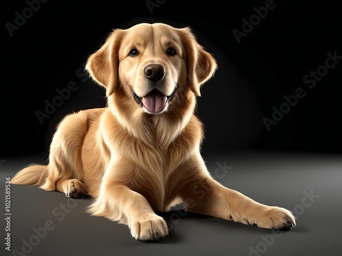 3D Illustration Art, Closeup Shot of A Golden Retriever Dog, Isolated over a Background