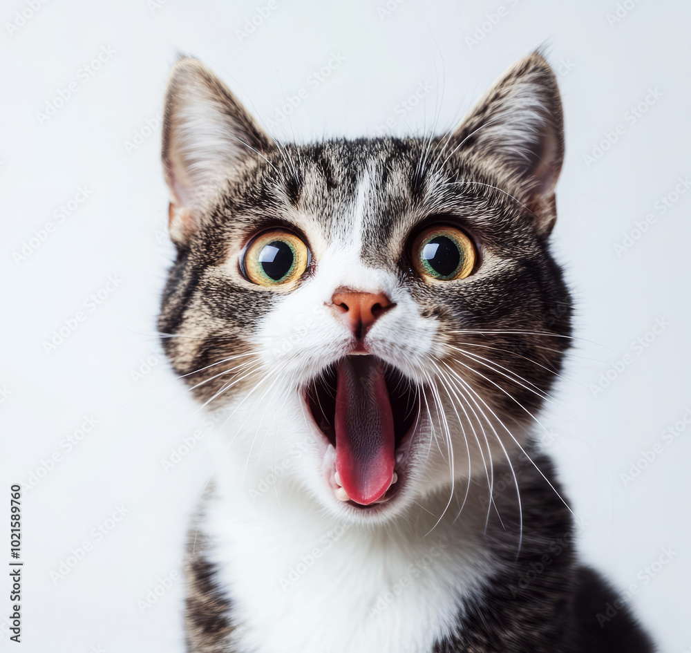 surprised cat with a funny and excited expression on white background surprised cat with a funny and excited expression on white background