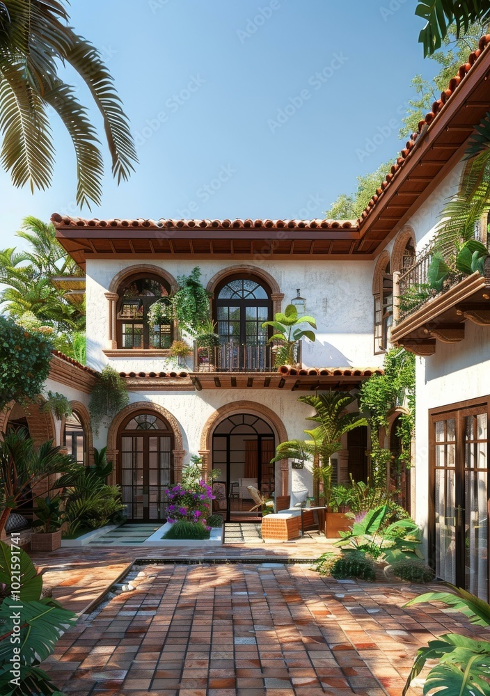 Obraz premium A Stunning Mediterranean Courtyard Design Illustration