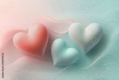 Three Dimensional Hearts on a Pink and Blue Background