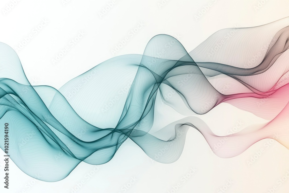 Fototapeta premium Abstract Wavy Lines in Pastel Green and Pink on White Background