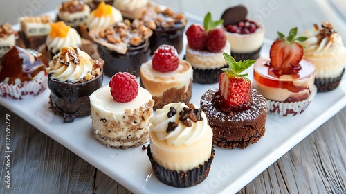 A collection of bite-sized desserts displayed on a platter.