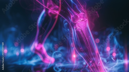 Pink and blue neon human leg bones