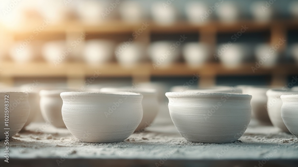 A collection of white ceramic bowls is displayed in rows with a softly blurred background, emphasizing minimalist design and tranquility in modern kitchen settings. A collection of white ceramic bowls is displayed in rows with a softly blurred background, emphasizing minimalist design and tranquility in modern kitchen settings.