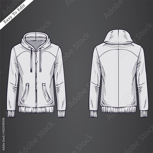 Winter jacket design flat sketch Illustration front and back view vector