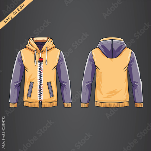 Winter jacket design flat sketch Illustration front and back view vector