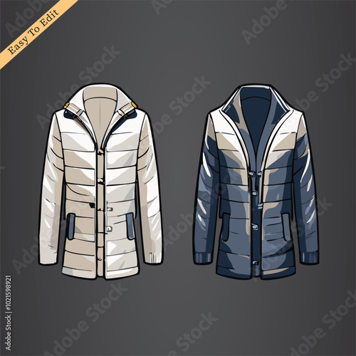 Winter jacket design flat sketch Illustration front and back view vector