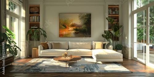Elegant Living Room with Sectional Sofa and Artwork