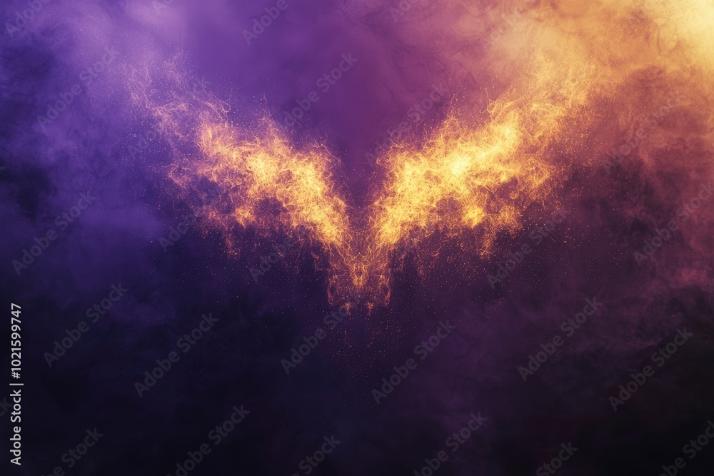 Fototapeta premium Golden Sparkles in a Purple Haze with an Abstract V-Shape