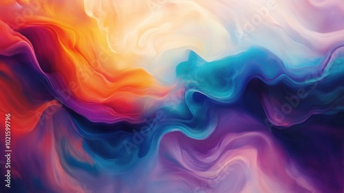 Abstract painting with flowing waves of bright colors, blending into each other to create a mesmerizing, dynamic effect on canvas.