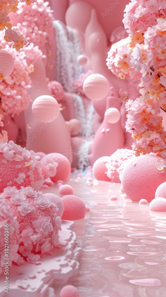 Pink Floral Fantasy Landscape Illustration Pink Floral Fantasy Landscape Illustration