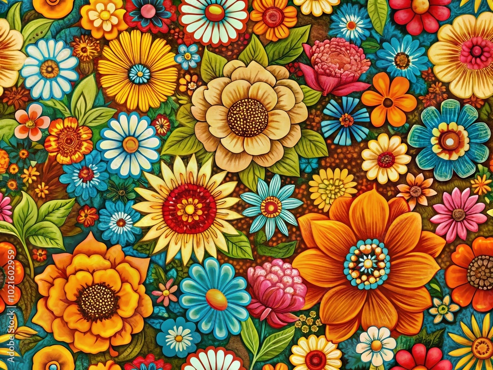 Vibrant 1960s Flowers in Retro Patterns, Perfect for Vintage Decor and Nostalgic Aesthetic Projects Vibrant 1960s Flowers in Retro Patterns, Perfect for Vintage Decor and Nostalgic Aesthetic Projects