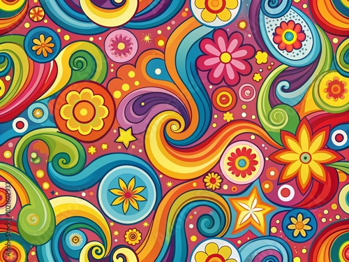 Vibrant 70s Groovy Background with Colorful Swirls and Retro Patterns for Creative Projects and Design