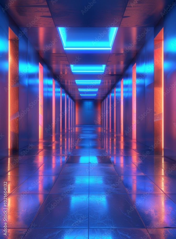 Futuristic Glowing Blue and Orange Sci-Fi Corridor Futuristic Glowing Blue and Orange Sci-Fi Corridor