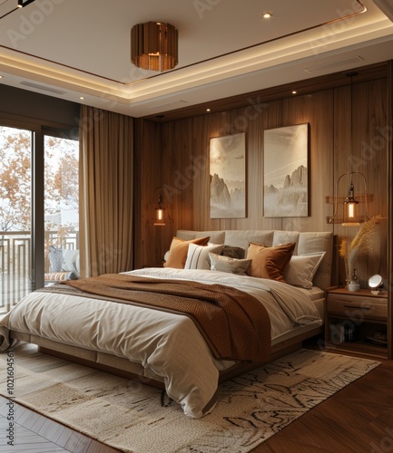 Modern Rustic Bedroom Interior Design Illustration