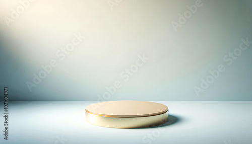 Two round soft golden podiums forming a cylinder on soft and diffused light background. photo