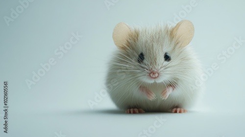 A fluffy toy mouse against a plain white backdrop.