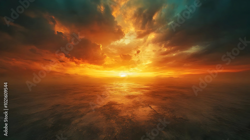 Fiery Sunset Landscape Background
