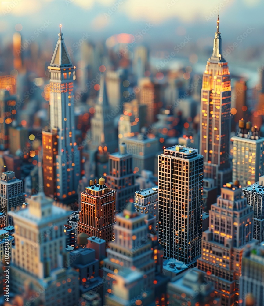 Naklejka premium Pixelated Cityscape of New York Metropolis