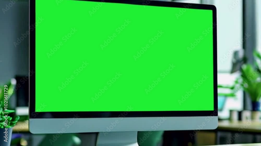 Close up of green screen on computer in empty business office. Isolated template and mock up background with chroma key on monitor, nobody in workplace. Mock-up copy space app on display Close up of green screen on computer in empty business office. Isolated template and mock up background with chroma key on monitor, nobody in workplace. Mock-up copy space app on display