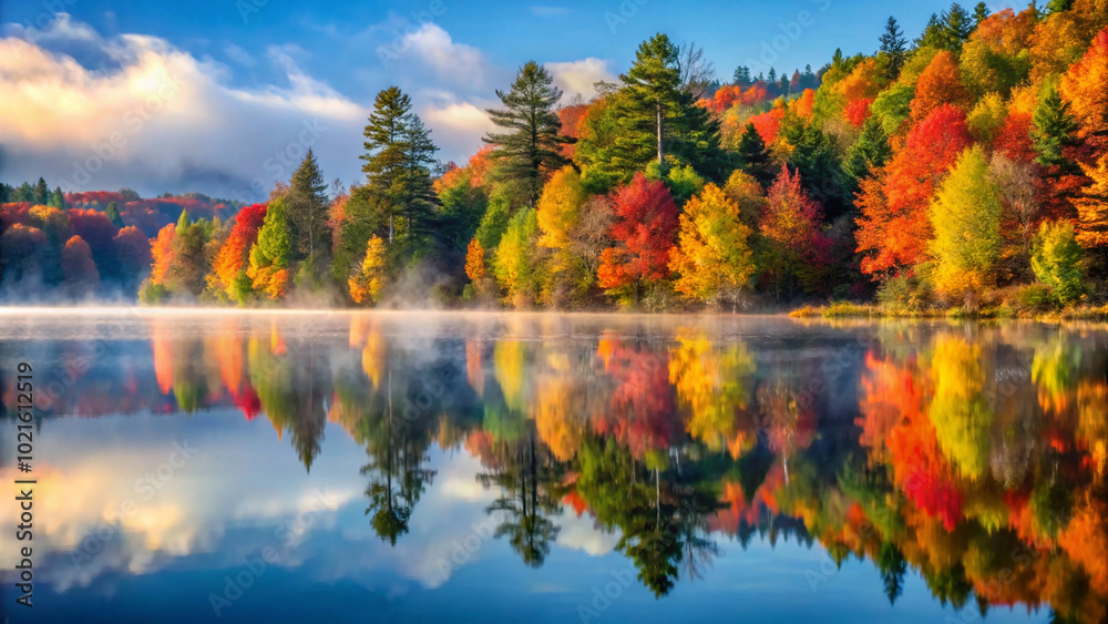 autumn trees reflected in water