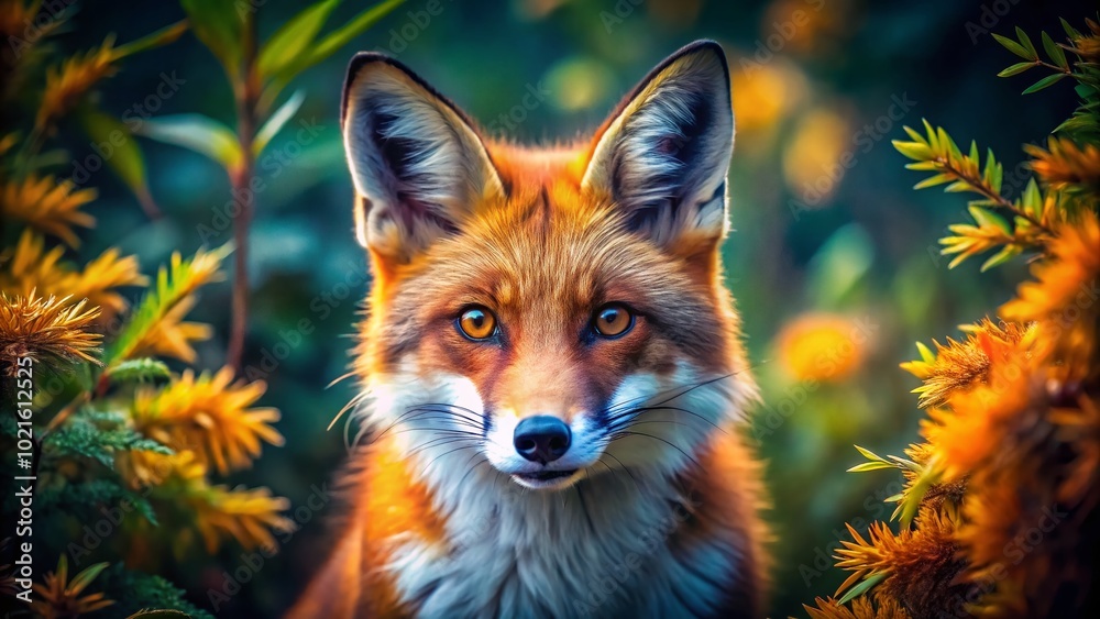 Fototapeta premium Vibrant Colorful Fox in a Natural Setting Showcasing Stunning Fur Patterns and Bright Hues