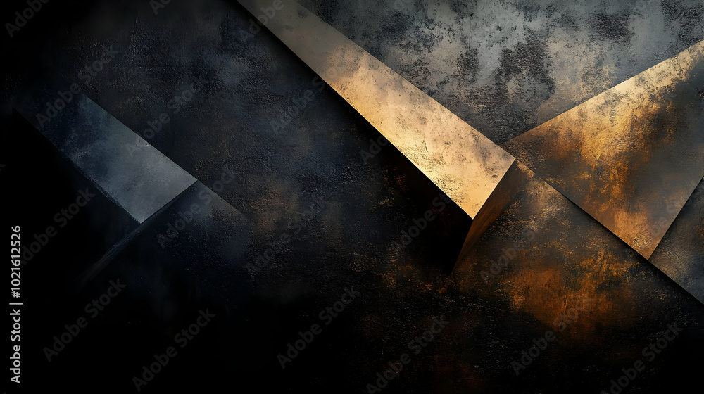 Abstract Background with Geometric Shapes - Dark Metal and Gold Texture Abstract Background with Geometric Shapes - Dark Metal and Gold Texture