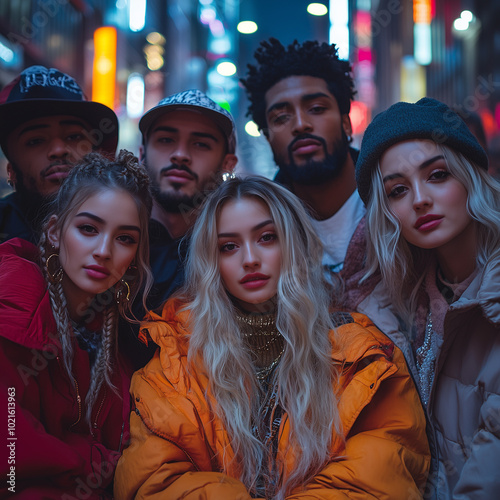 Connected Gen-Z generation Group, A group of stylish hipster genz friends taking a selfie