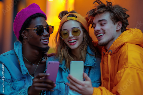 Connected Gen-Z generation Group with Phones
