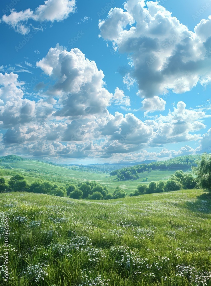 Beautiful Summer Landscape with Fluffy Clouds Beautiful Summer Landscape with Fluffy Clouds