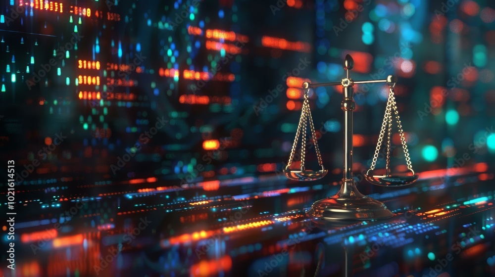 3D rendering of a golden scale of justice with glowing background 3D rendering of a golden scale of justice with glowing background