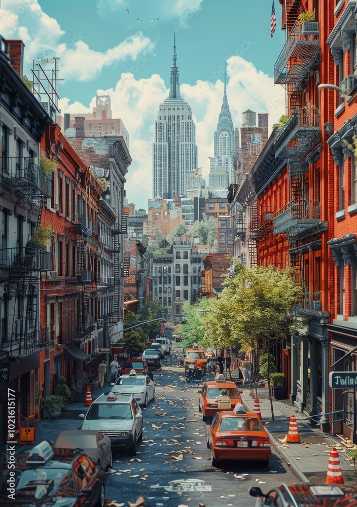 Fototapeta premium New York City Street Scene Illustration