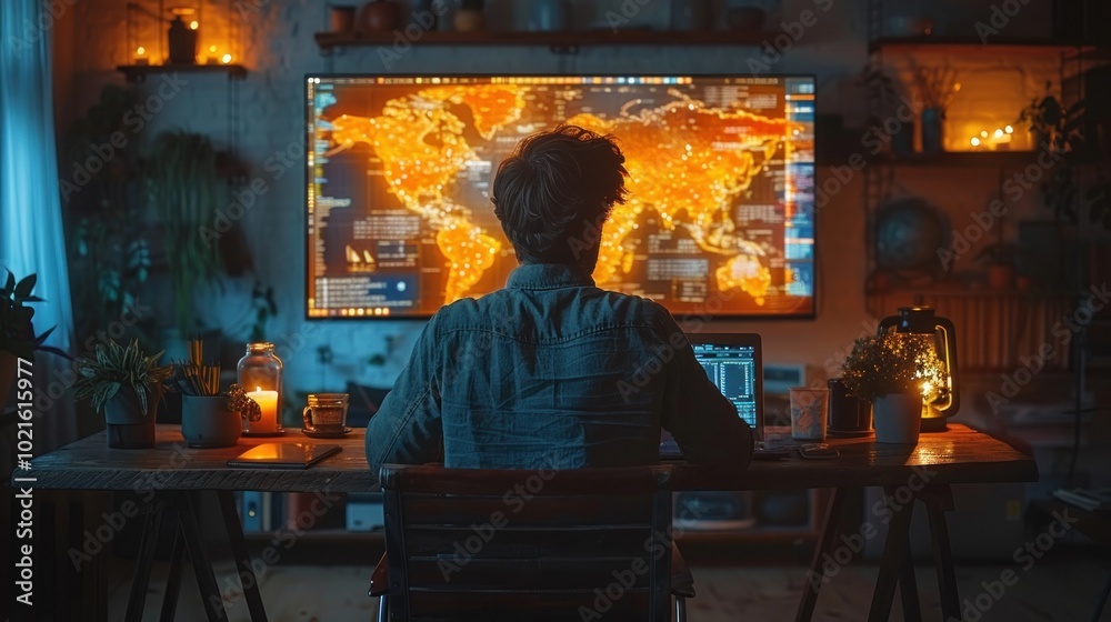 A developer presenting a JavaScript project on a large screen in a tech office A developer presenting a JavaScript project on a large screen in a tech office