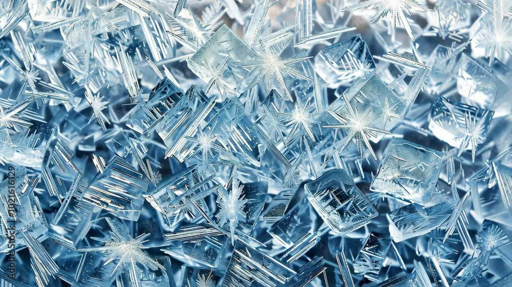 A close-up view of intricate ice crystals, showcasing their delicate structure and frosty beauty A close-up view of intricate ice crystals, showcasing their delicate structure and frosty beauty