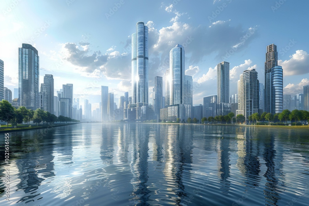 Modern City Skyline by the River Modern City Skyline by the River