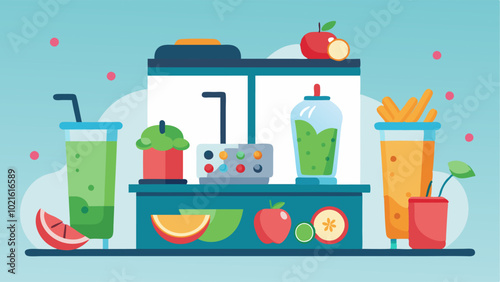 The smoothie bar offers a variety of postworkout drinks and snacks. Brightly colored fruits and vegetables decorate the counter inviting patrons to refuel after their workout.