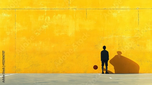 Wallpaper Mural Basketball Player Shadow Anime Vector Illustration on Yellow Wall - Minimalist Paper Cut Style with Fun Color Palette and High Contrast Torontodigital.ca